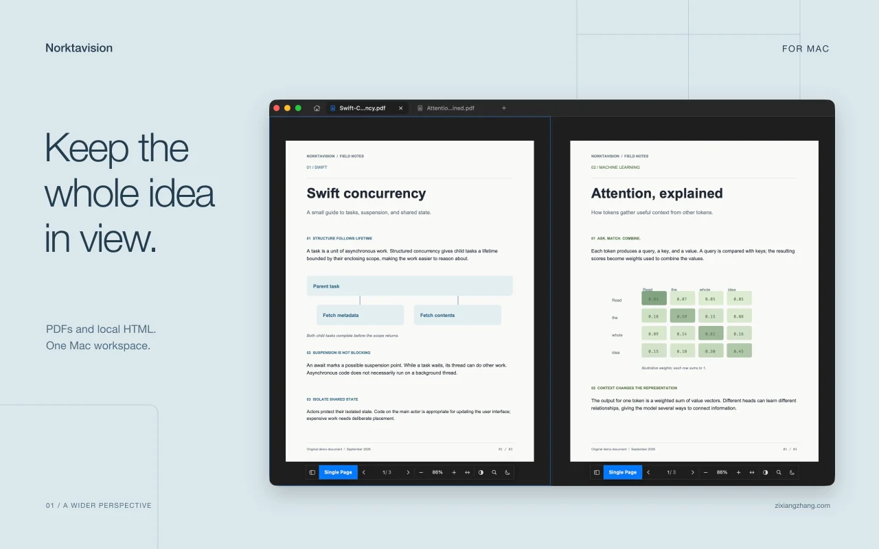 Promotional image: Keep the whole idea in view, with two PDFs side by side.