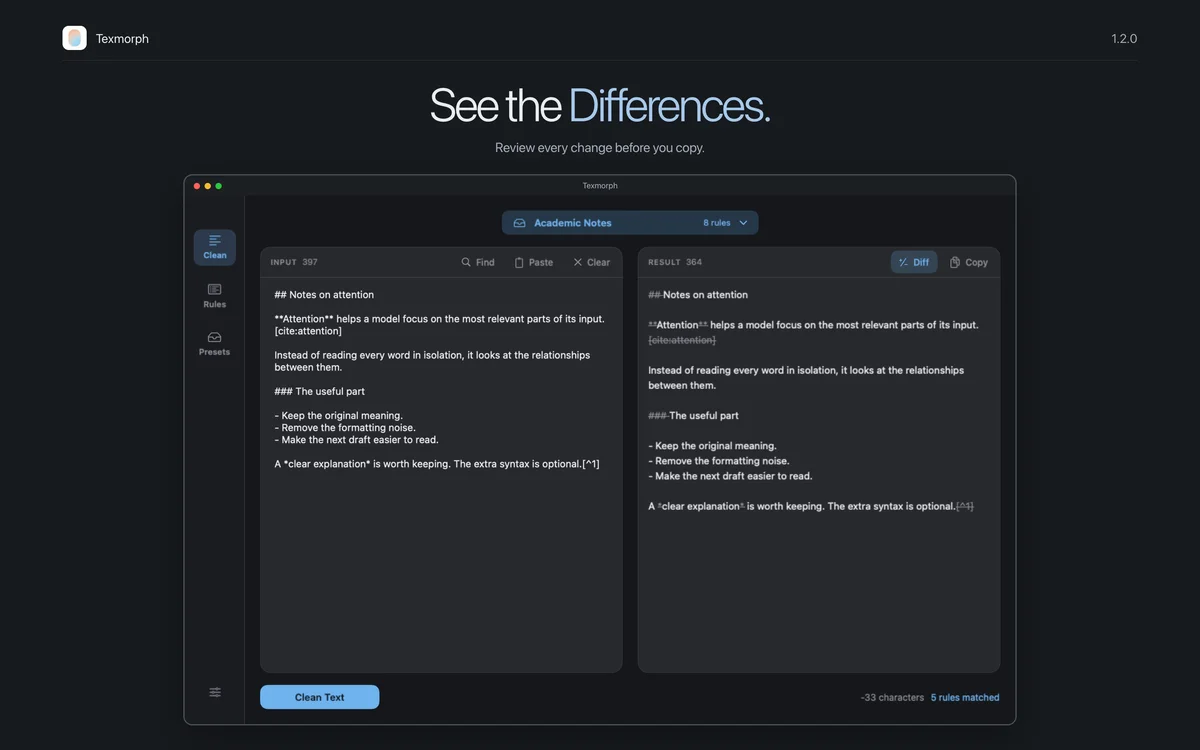 See the Differences: Texmorph Diff on Mac.