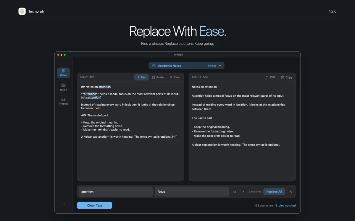 Replace With Ease: Texmorph Find and Replace on Mac.