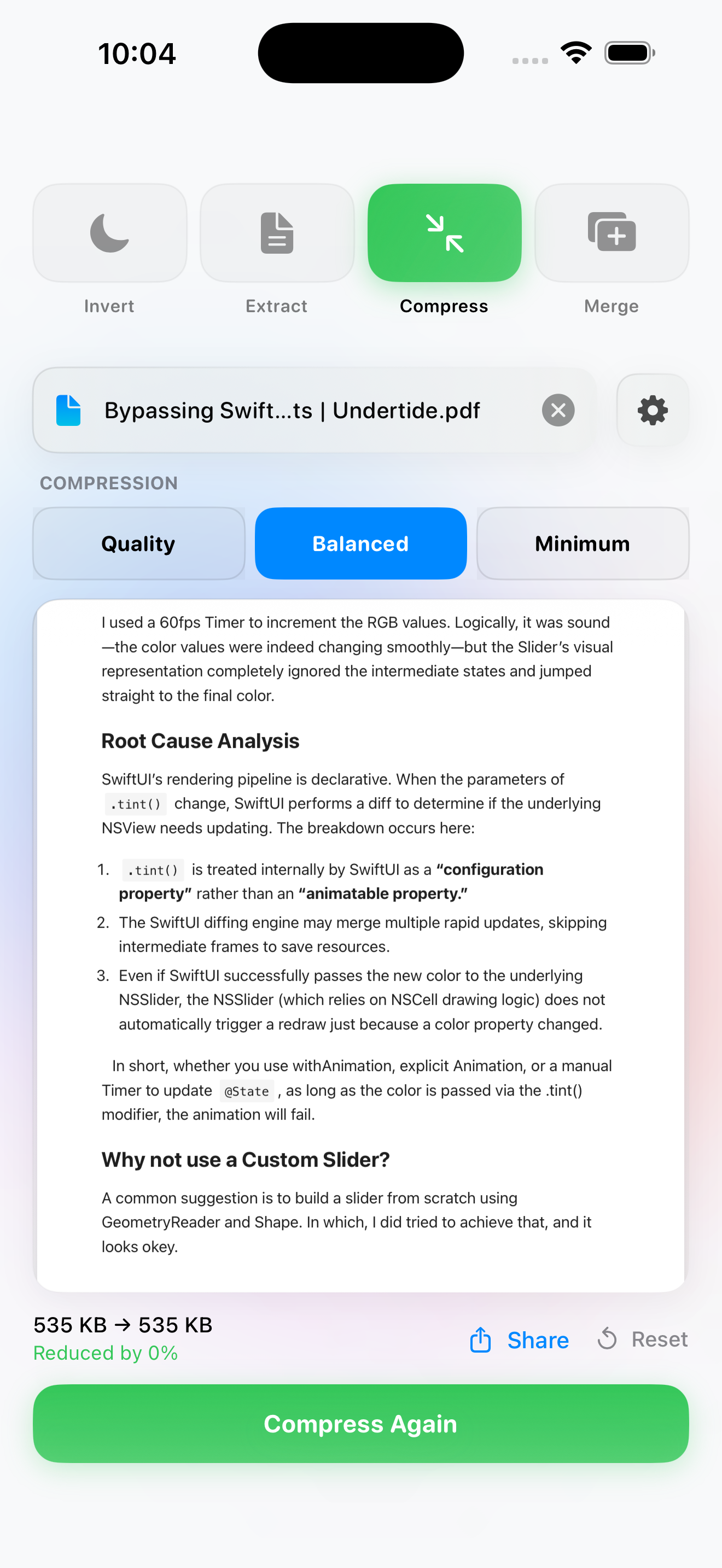 Norkta iOS compress screen
