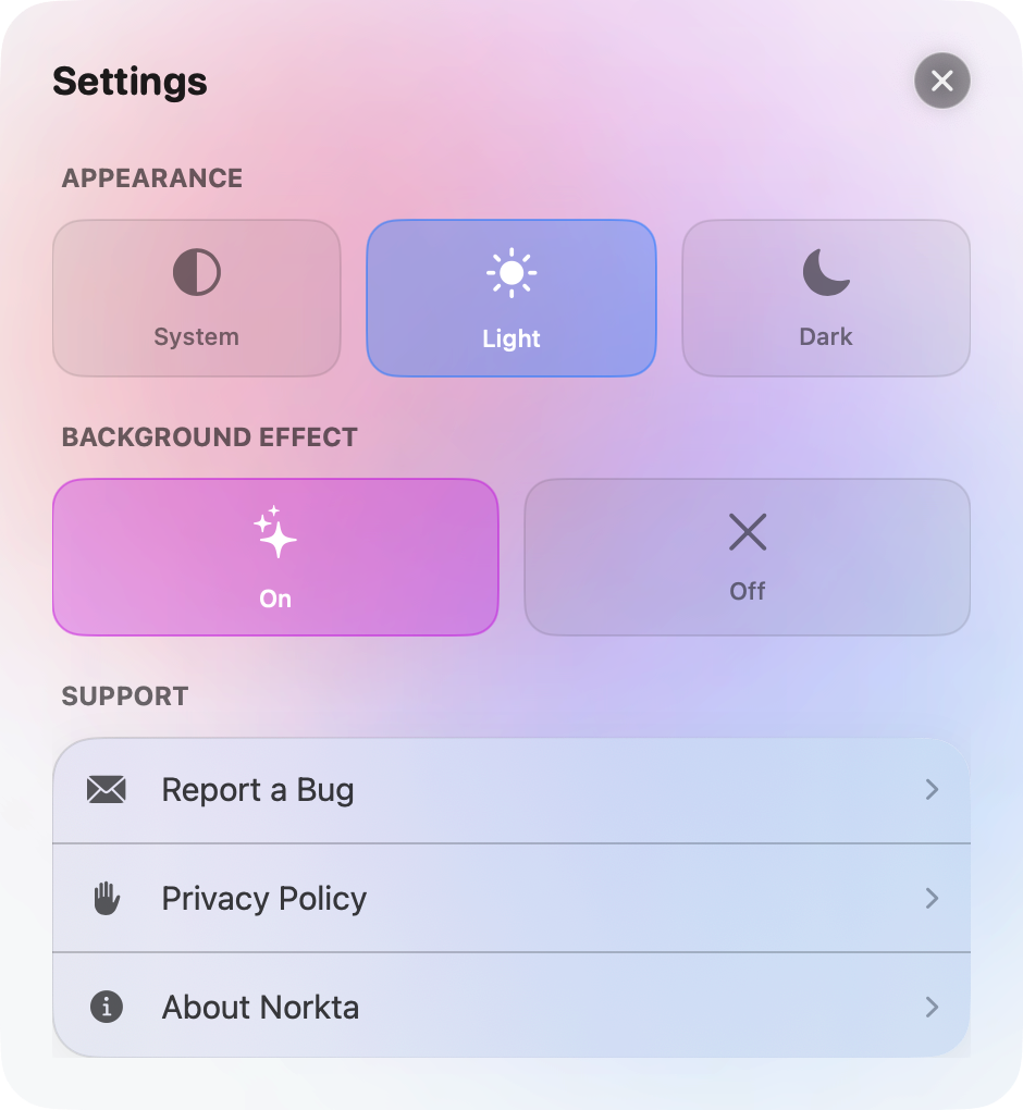 Norkta Settings Window
