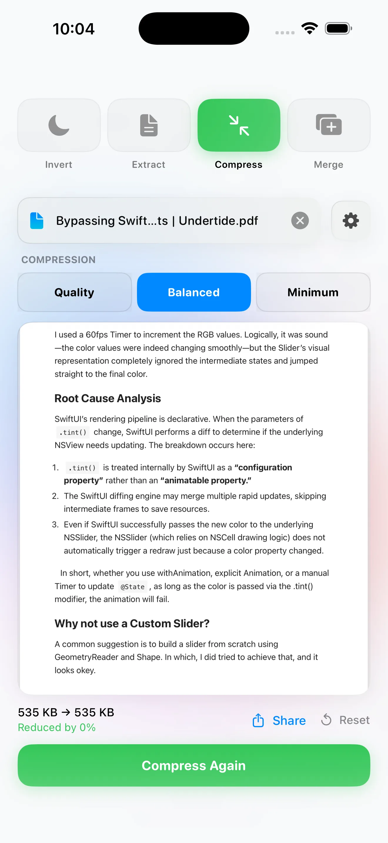 Norkta iOS compress screen
