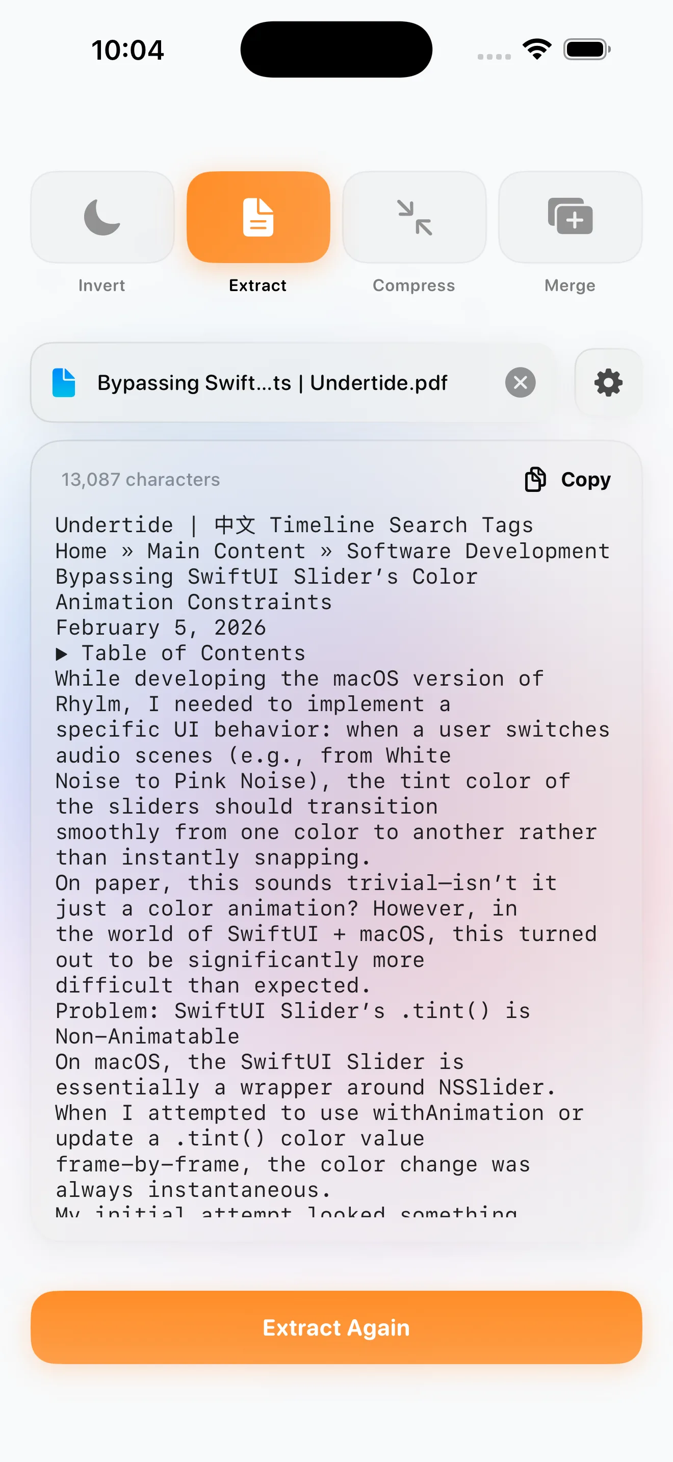 Norkta iOS extract screen