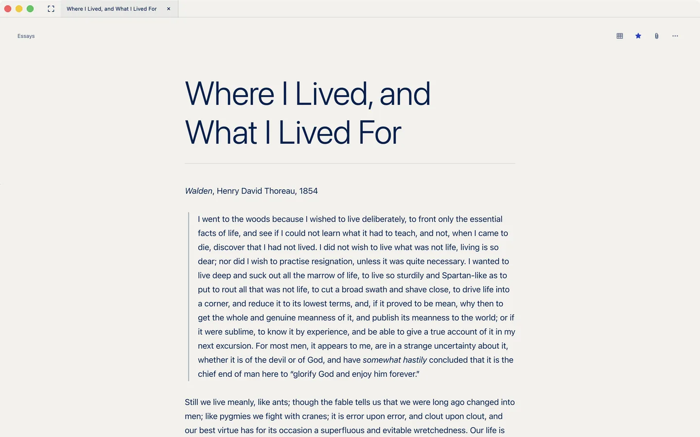 Focus mode on a Mac: only the note remains, on warm paper.