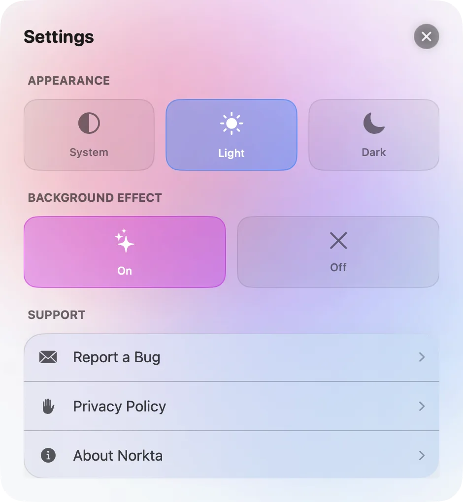 Norkta Settings Window