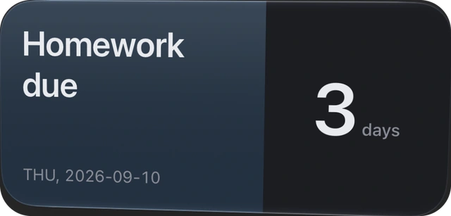 Medium Lyncemit widget showing a countdown title, its date and its day count.